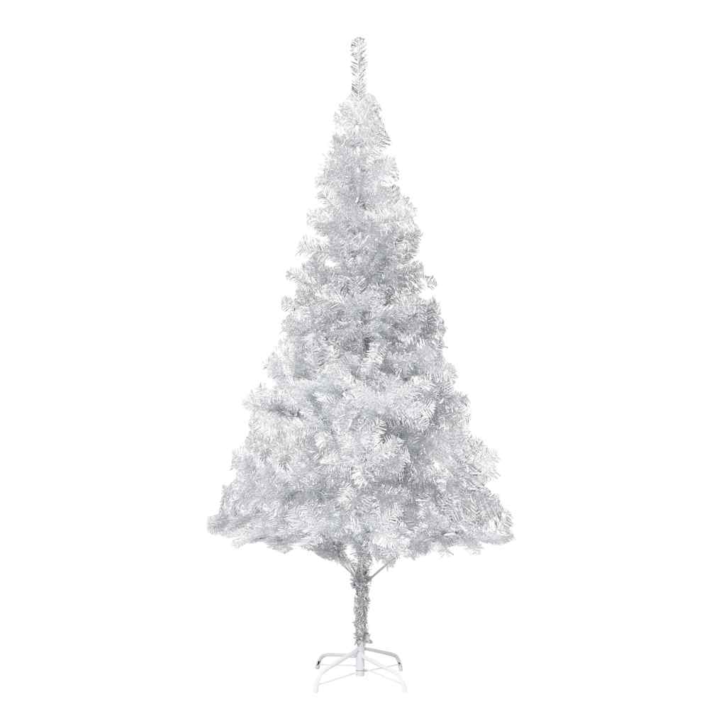 vidaXL Artificial Pre-lit Christmas Tree with Ball Set Silver 210 cm PET - 120 x 120 x 210 cm - 134610