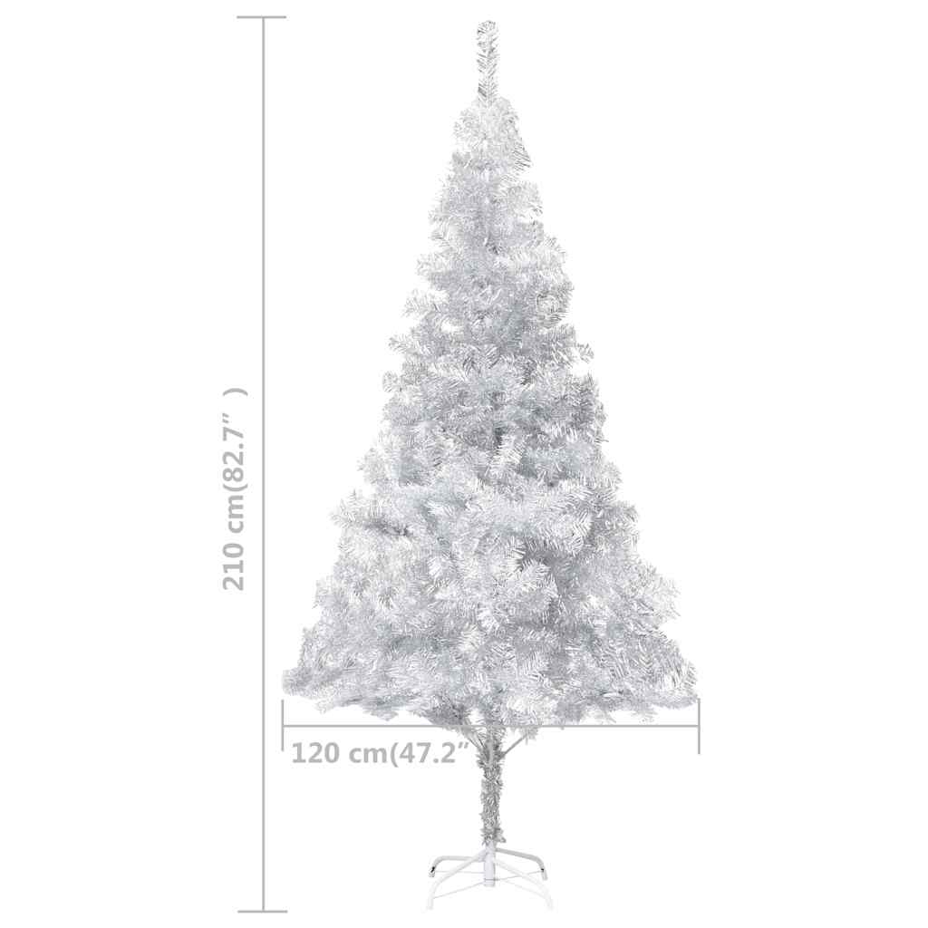 vidaXL Artificial Pre-lit Christmas Tree with Ball Set Silver 210 cm PET - 120 x 120 x 210 cm - 134610