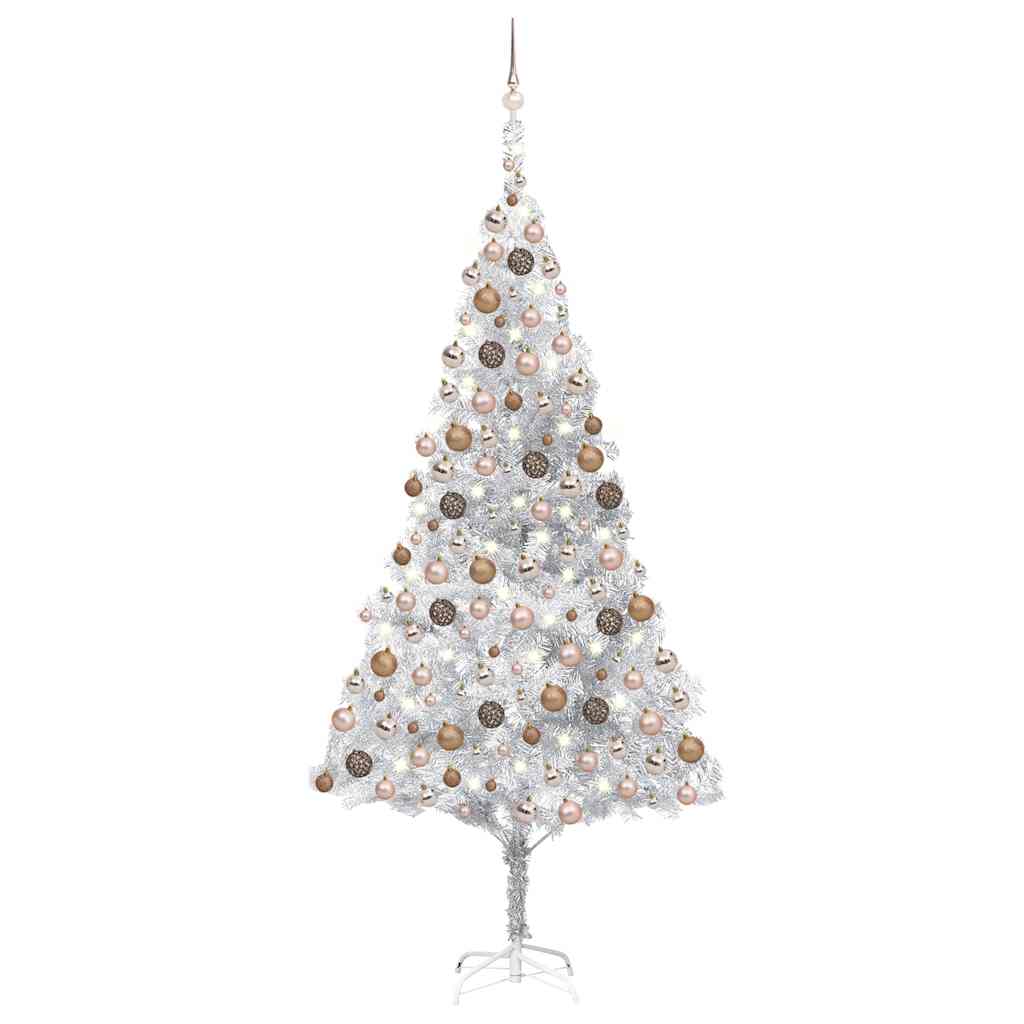 vidaXL Artificial Pre-lit Christmas Tree with Ball Set Silver 240 cm PET - 120 x 120 x 240 cm - 134613
