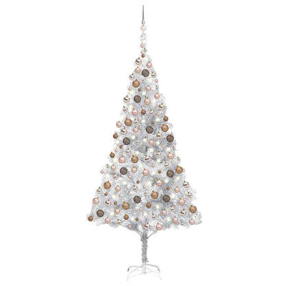 vidaXL Artificial Pre-lit Christmas Tree with Ball Set Silver 240 cm PET - 120 x 120 x 240 cm - 134613
