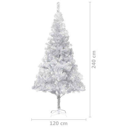vidaXL Artificial Pre-lit Christmas Tree with Ball Set Silver 240 cm PET - 120 x 120 x 240 cm - 134613