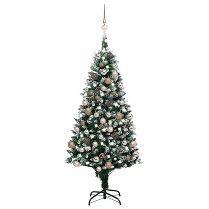 vidaXL Artificial Christmas Tree with LEDs&Ball Set&Pine Cones 150 cm - Gre - 93 x 93 x 150 cm