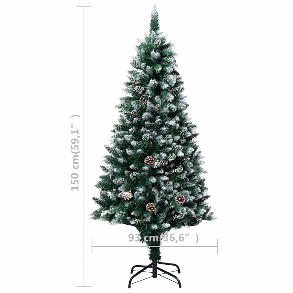 vidaXL Artificial Christmas Tree with LEDs&Ball Set&Pine Cones 150 cm - Gre - 93 x 93 x 150 cm