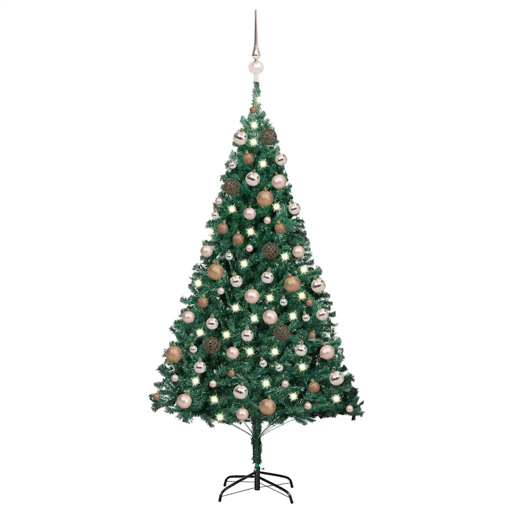 vidaXL Artificial Pre-lit Christmas Tree with Ball Set Green 150 cm PVC - 150 x 80 cm