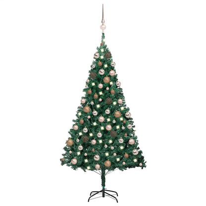 vidaXL Artificial Pre-lit Christmas Tree with Ball Set Green 150 cm PVC - 150 x 80 cm
