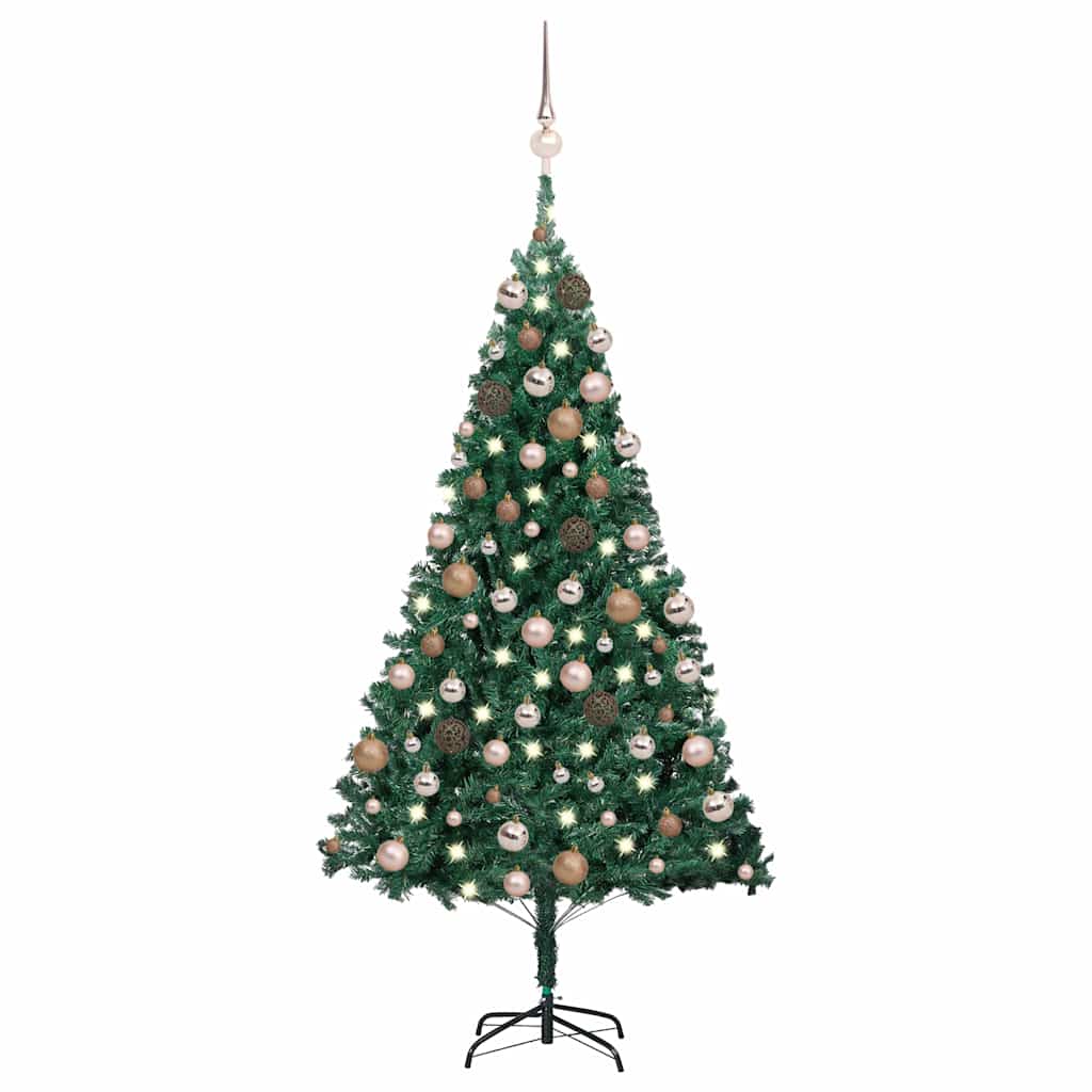 vidaXL Artificial Pre-lit Christmas Tree with Ball Set Green 180 cm PVC - Gre - 95 x 95 x 180 cm