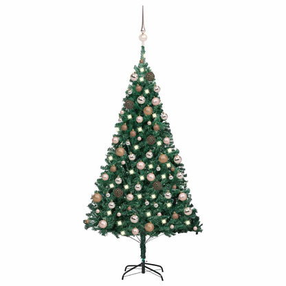 vidaXL Artificial Pre-lit Christmas Tree with Ball Set Green 180 cm PVC - Gre - 95 x 95 x 180 cm