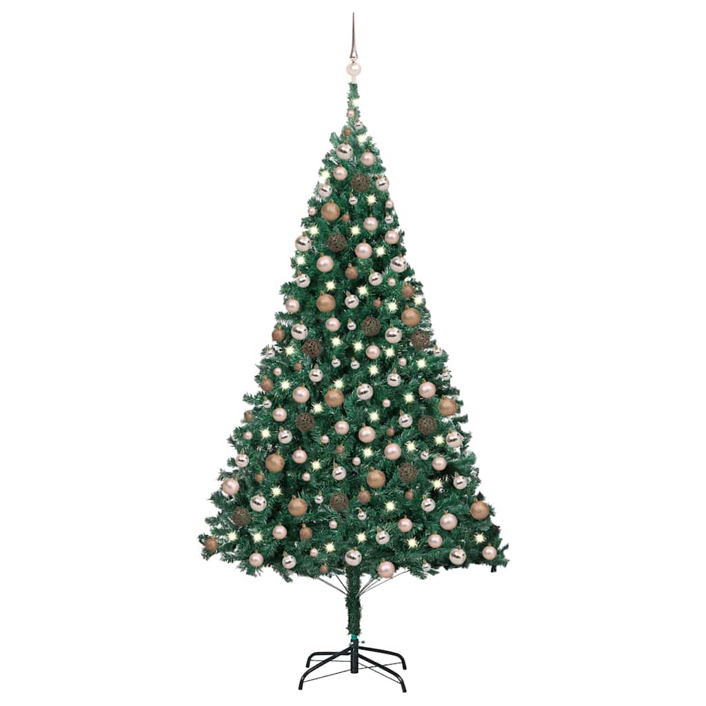 vidaXL Artificial Pre-lit Christmas Tree with Ball Set Green 240 cm - Gre - 125 x 125 x 240 cm