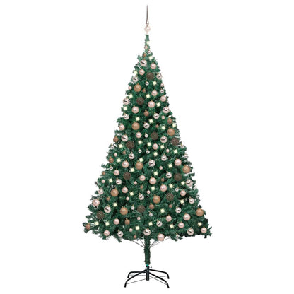 vidaXL Artificial Pre-lit Christmas Tree with Ball Set Green 240 cm - Gre - 125 x 125 x 240 cm