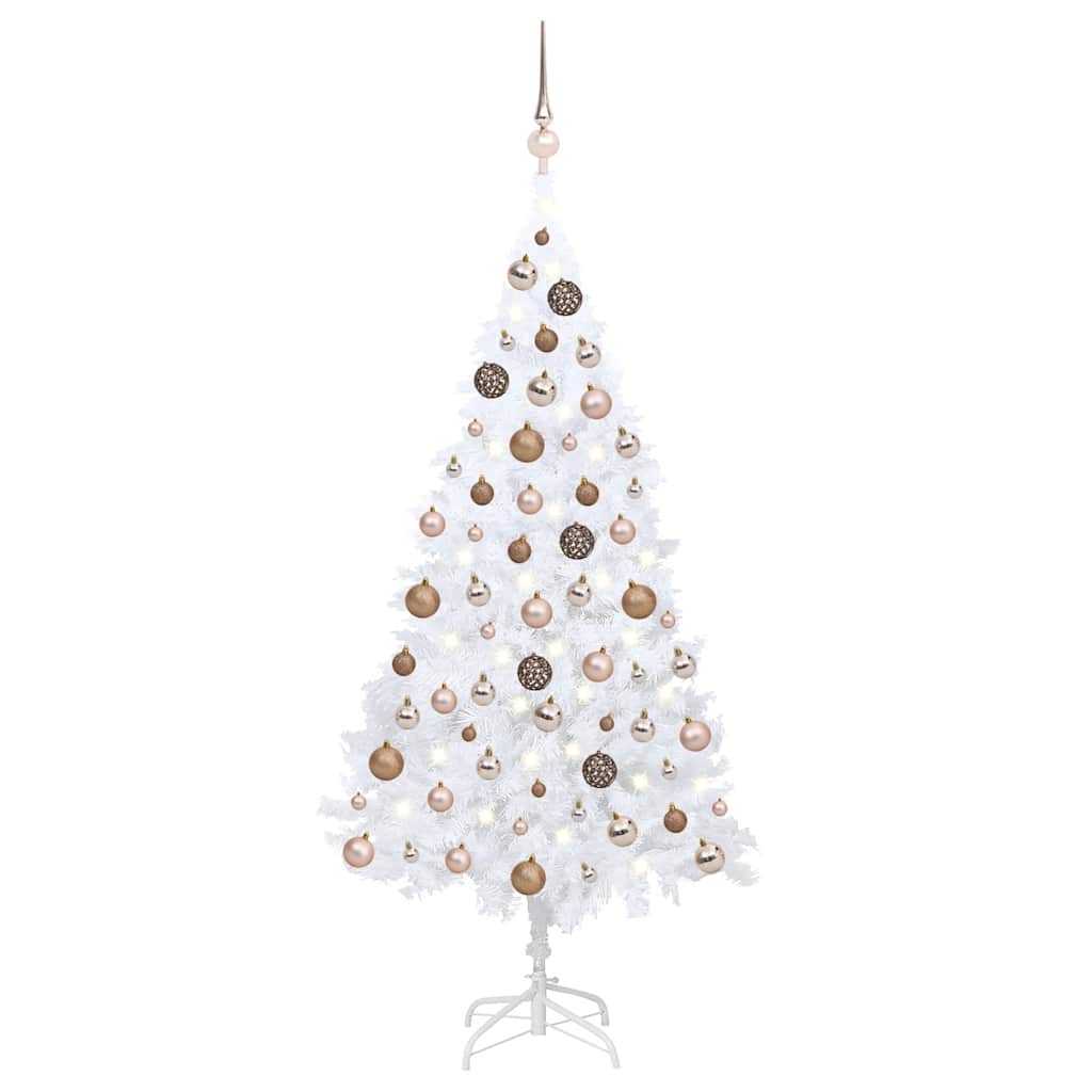 vidaXL Artificial Pre-lit Christmas Tree with Ball Set White 150 cm PVC - 150 x 80 cm