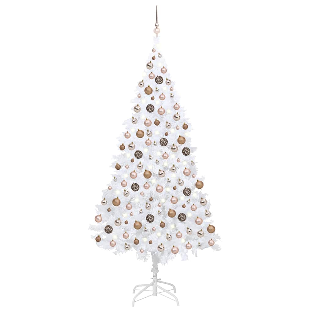 vidaXL Artificial Pre-lit Christmas Tree with Ball Set White 210 cm PVC - 110 x 110 x 210 cm
