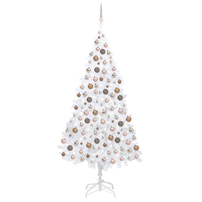 vidaXL Artificial Pre-lit Christmas Tree with Ball Set White 210 cm PVC - 110 x 110 x 210 cm