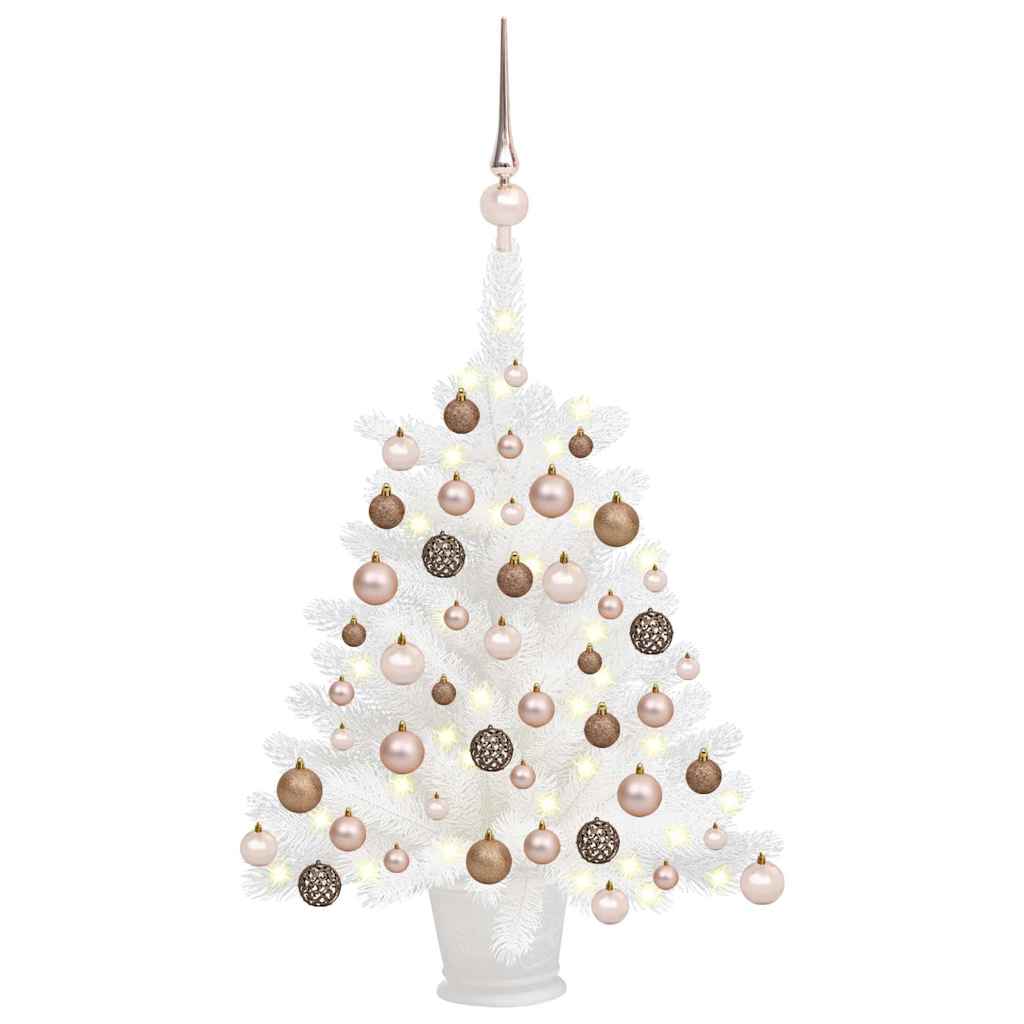 vidaXL Artificial Pre-lit Christmas Tree with Ball Set White 65 cm - 35 x 35 x 65 cm - 134667