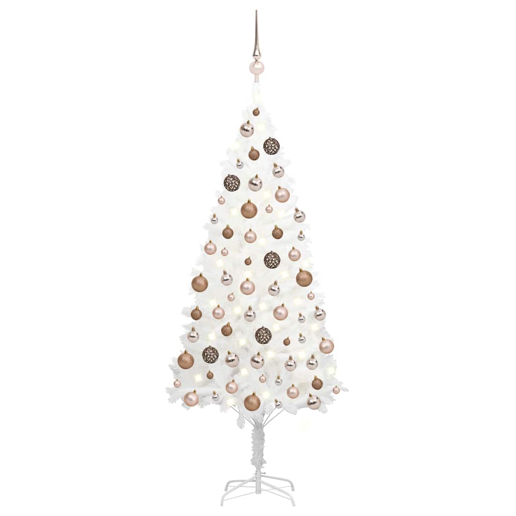 vidaXL Artificial Pre-lit Christmas Tree with Ball Set White 150 cm - 150 x 75 cm
