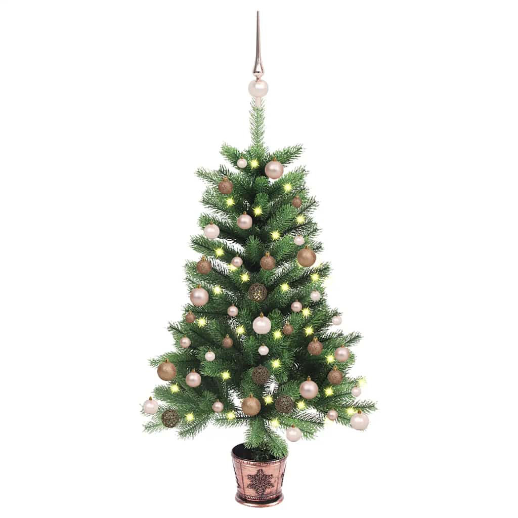 vidaXL Artificial Pre-lit Christmas Tree with Ball Set 90 cm Green - 90 x 51 cm