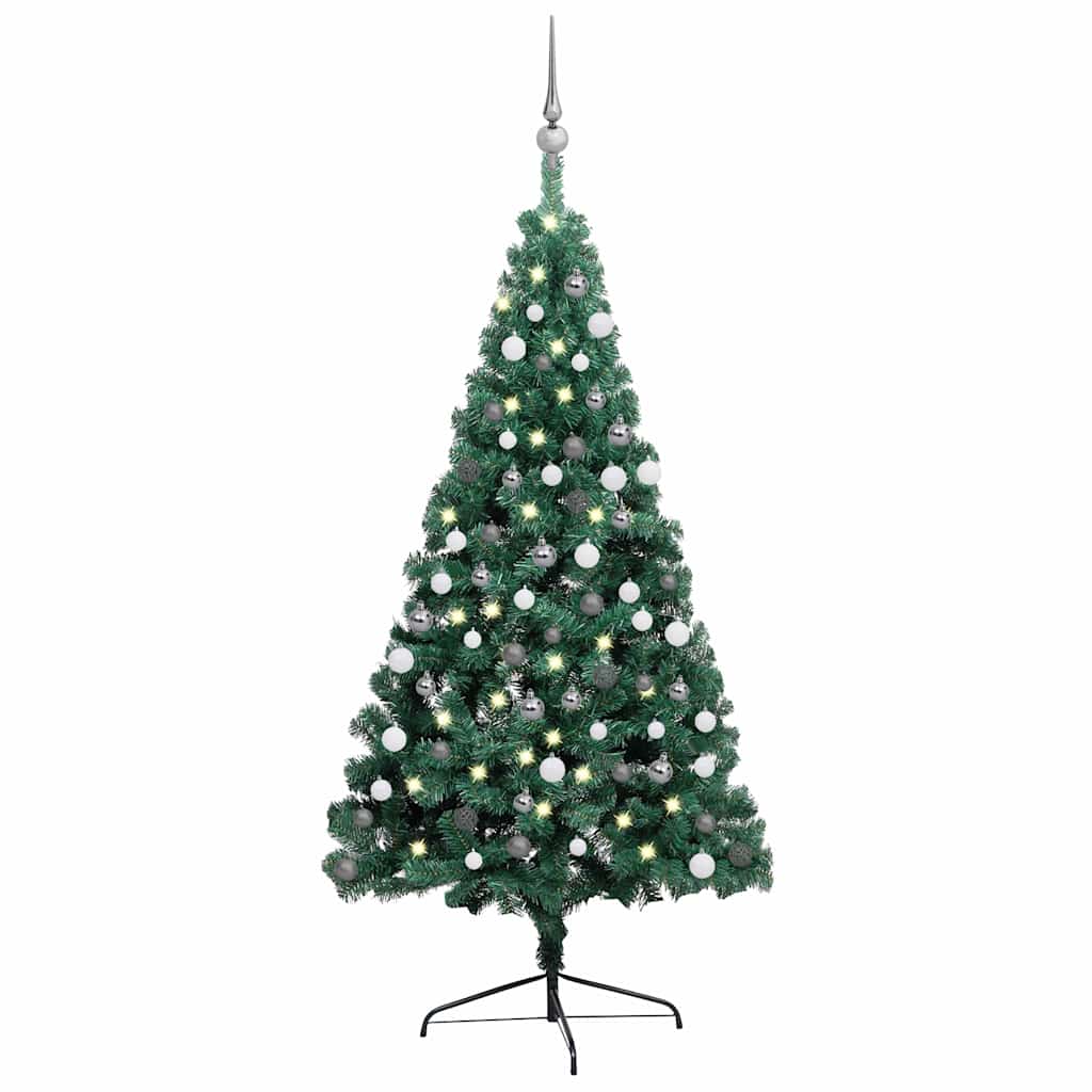 vidaXL Artificial Half Pre-lit Christmas Tree with Ball Set Green 180 cm - Gre - 110 x 55 x 180 cm