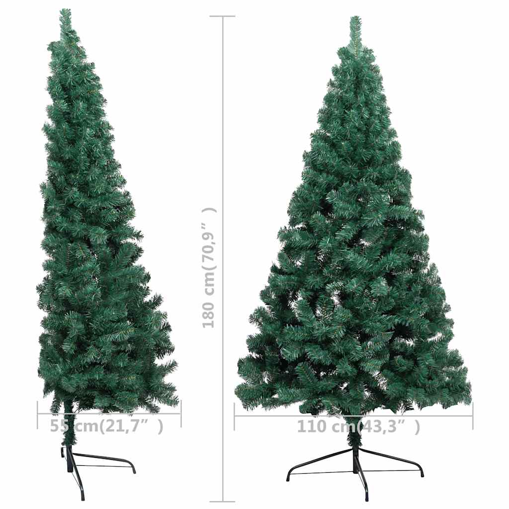 vidaXL Artificial Half Pre-lit Christmas Tree with Ball Set Green 180 cm - Gre - 110 x 55 x 180 cm