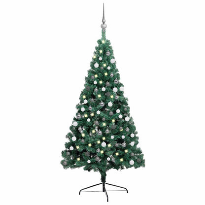 vidaXL Artificial Half Pre-lit Christmas Tree with Ball Set Green 210 cm - Gre - 120 x 60 x 210 cm - 134743