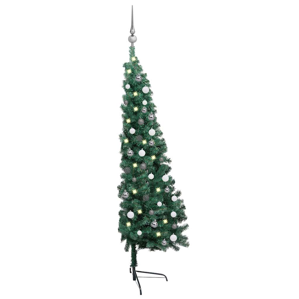vidaXL Artificial Half Pre-lit Christmas Tree with Ball Set Green 210 cm - Gre - 120 x 60 x 210 cm - 134743