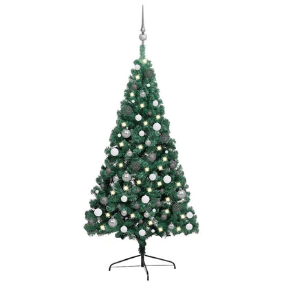 vidaXL Artificial Half Pre-lit Christmas Tree with Ball Set Green 240 cm - Gre - 125 x 125 x 240 cm - 134747