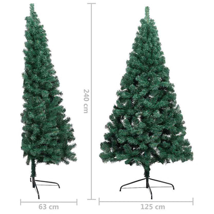 vidaXL Artificial Half Pre-lit Christmas Tree with Ball Set Green 240 cm - Gre - 125 x 125 x 240 cm - 134747