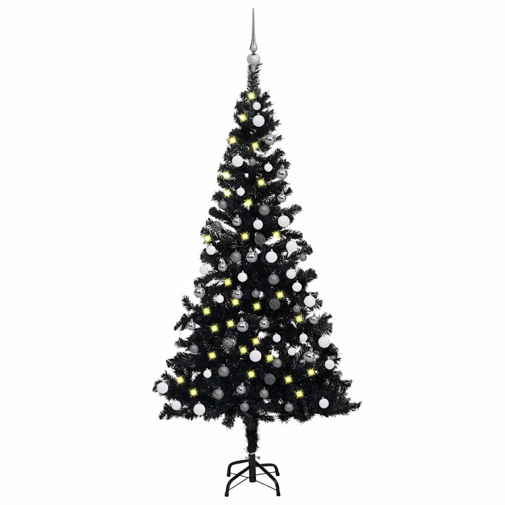 vidaXL Artificial Pre-lit Christmas Tree with Ball Set Black 150 cm PVC - 75 x 75 x 150 cm - 134864