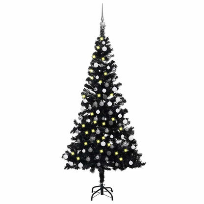 vidaXL Artificial Pre-lit Christmas Tree with Ball Set Black 150 cm PVC - 75 x 75 x 150 cm - 134864