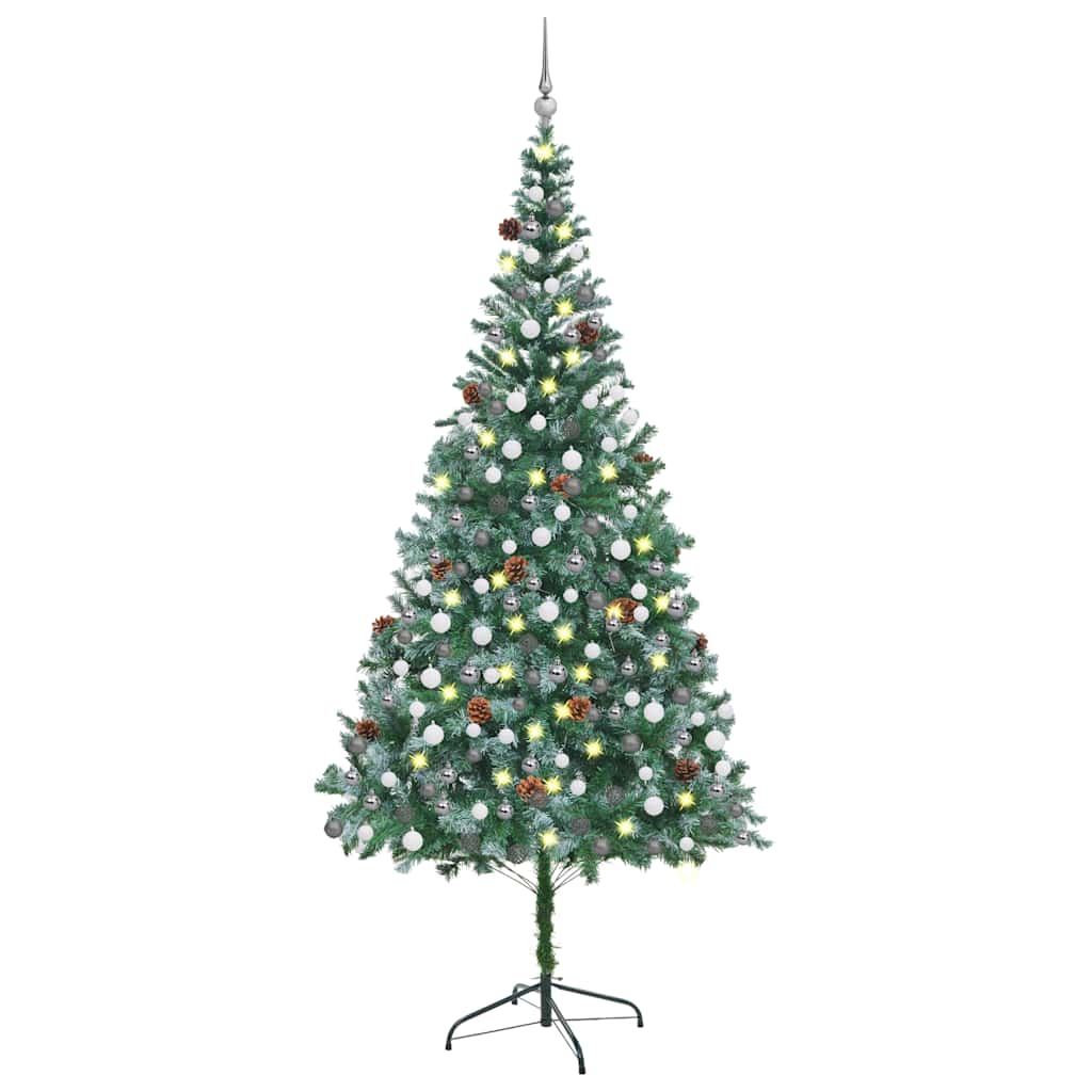 vidaXL Artificial Pre-lit Christmas Tree with Ball Set Pinecones 210 cm - Green - 210 x 105 cm