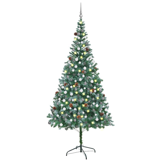 vidaXL Artificial Pre-lit Christmas Tree with Ball Set Pinecones 210 cm - Green - 210 x 105 cm