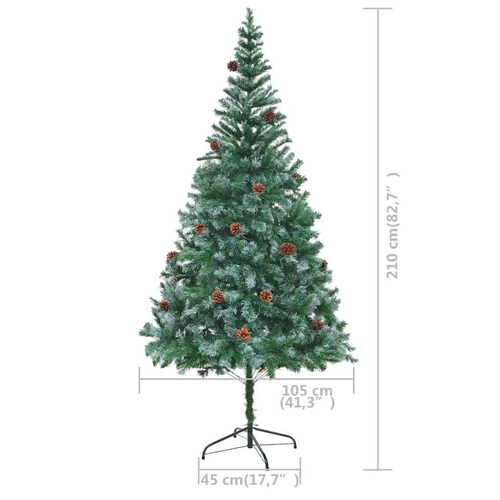 vidaXL Artificial Pre-lit Christmas Tree with Ball Set Pinecones 210 cm - Green - 210 x 105 cm