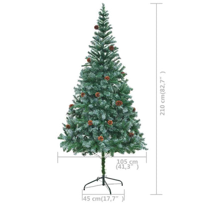 vidaXL Artificial Pre-lit Christmas Tree with Ball Set Pinecones 210 cm - Green - 210 x 105 cm