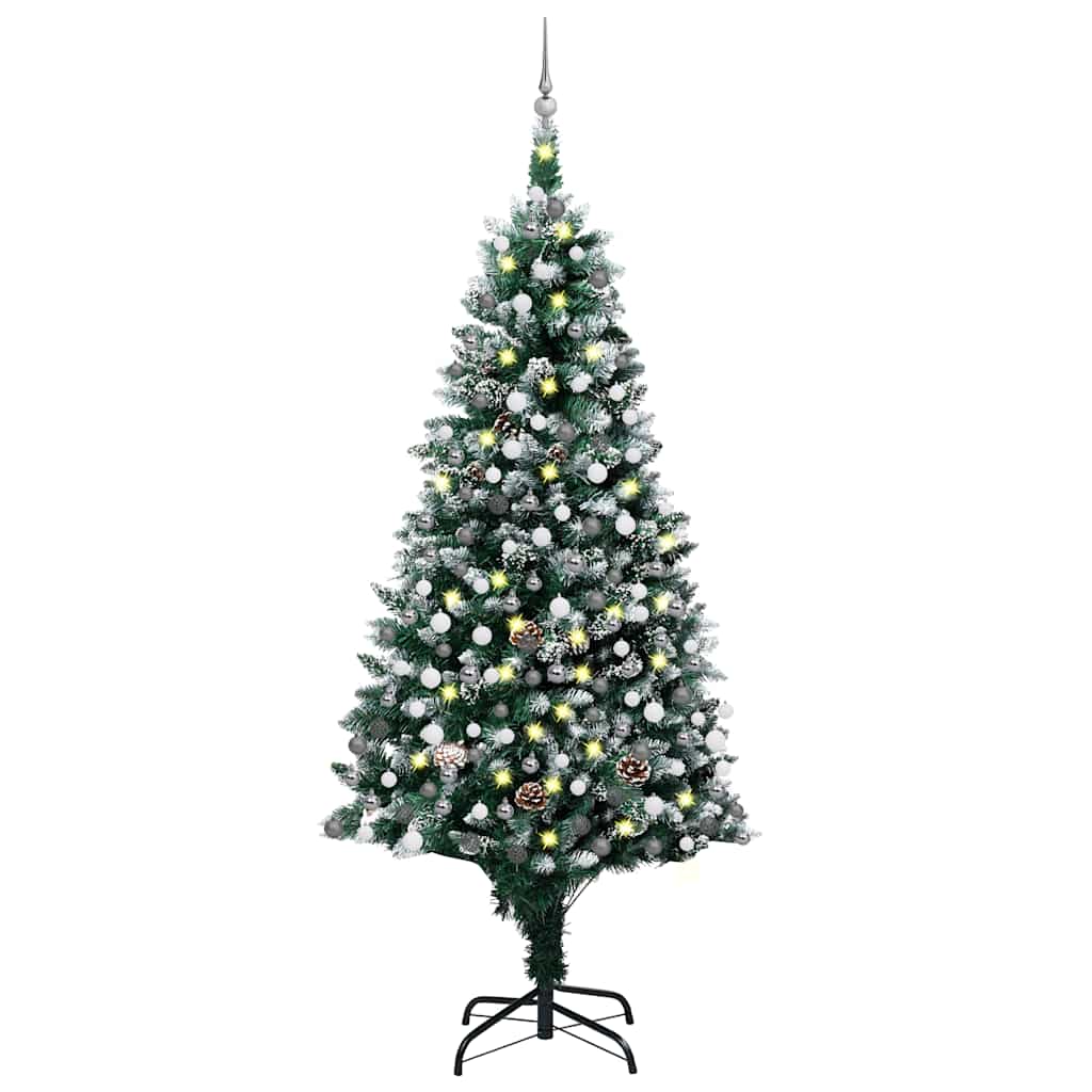 vidaXL Artificial Christmas Tree with LEDs&Ball Set&Pine Cones 210 cm - Green - 210 x 120 cm