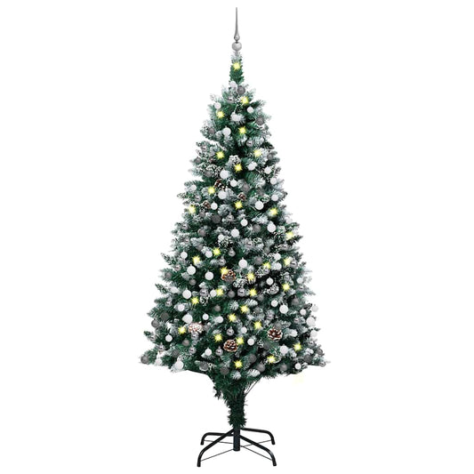 vidaXL Artificial Christmas Tree with LEDs&Ball Set&Pine Cones 210 cm - Green - 210 x 120 cm