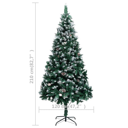 vidaXL Artificial Christmas Tree with LEDs&Ball Set&Pine Cones 210 cm - Green - 210 x 120 cm