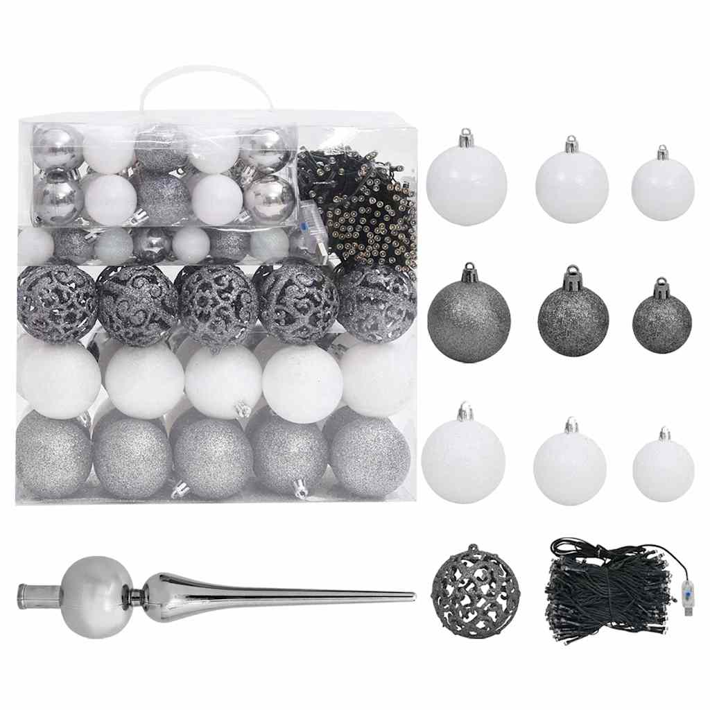 vidaXL Artificial Christmas Tree with LEDs&Ball Set&Pine Cones 210 cm - Green - 210 x 120 cm