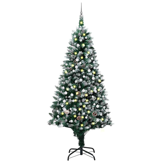 vidaXL Artificial Christmas Tree with LEDs&Ball Set&Pine Cones 240 cm - Green - 240 x 130 cm