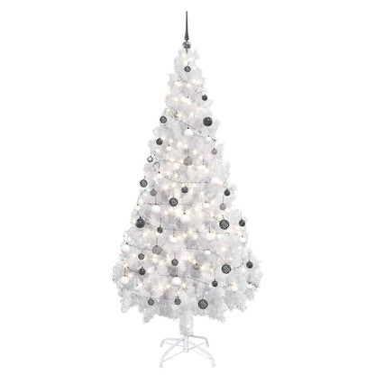 vidaXL Artificial Pre-lit Christmas Tree with Ball Set White 180 cm PVC - 180 x 95 cm