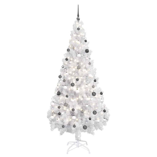 vidaXL Artificial Pre-lit Christmas Tree with Ball Set White 180 cm PVC - 180 x 95 cm