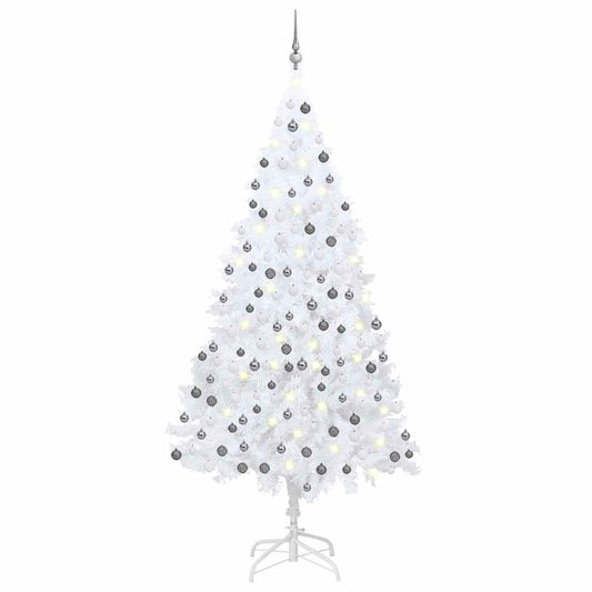 vidaXL Artificial Pre-lit Christmas Tree with Ball Set White 210 cm PVC - 210 x 110 cm - 35200