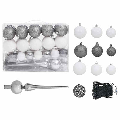 vidaXL Artificial Pre-lit Christmas Tree with Ball Set White 90 cm - 50 x 50 x 90 cm - 135075