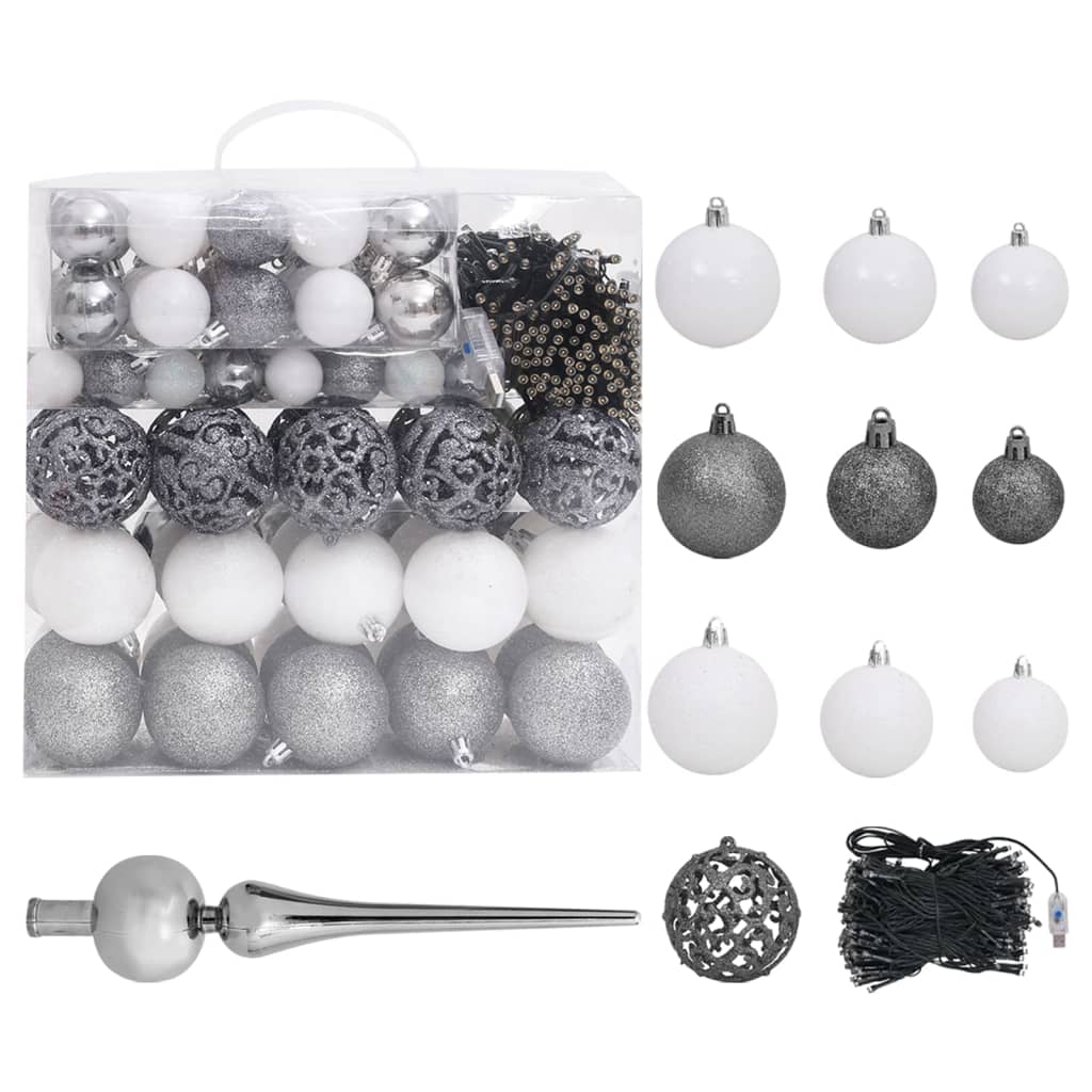 vidaXL Artificial Pre-lit Christmas Tree with Ball Set White 240 cm - 240 x 100 cm - 35225