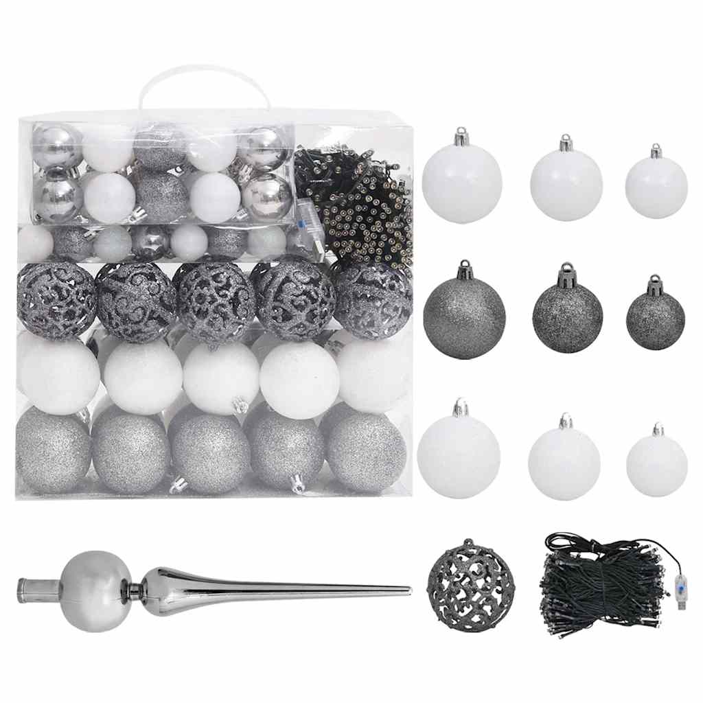 vidaXL Artificial Pre-lit Christmas Tree with Ball Set 240 cm Green - 240 x 100 cm - 35226
