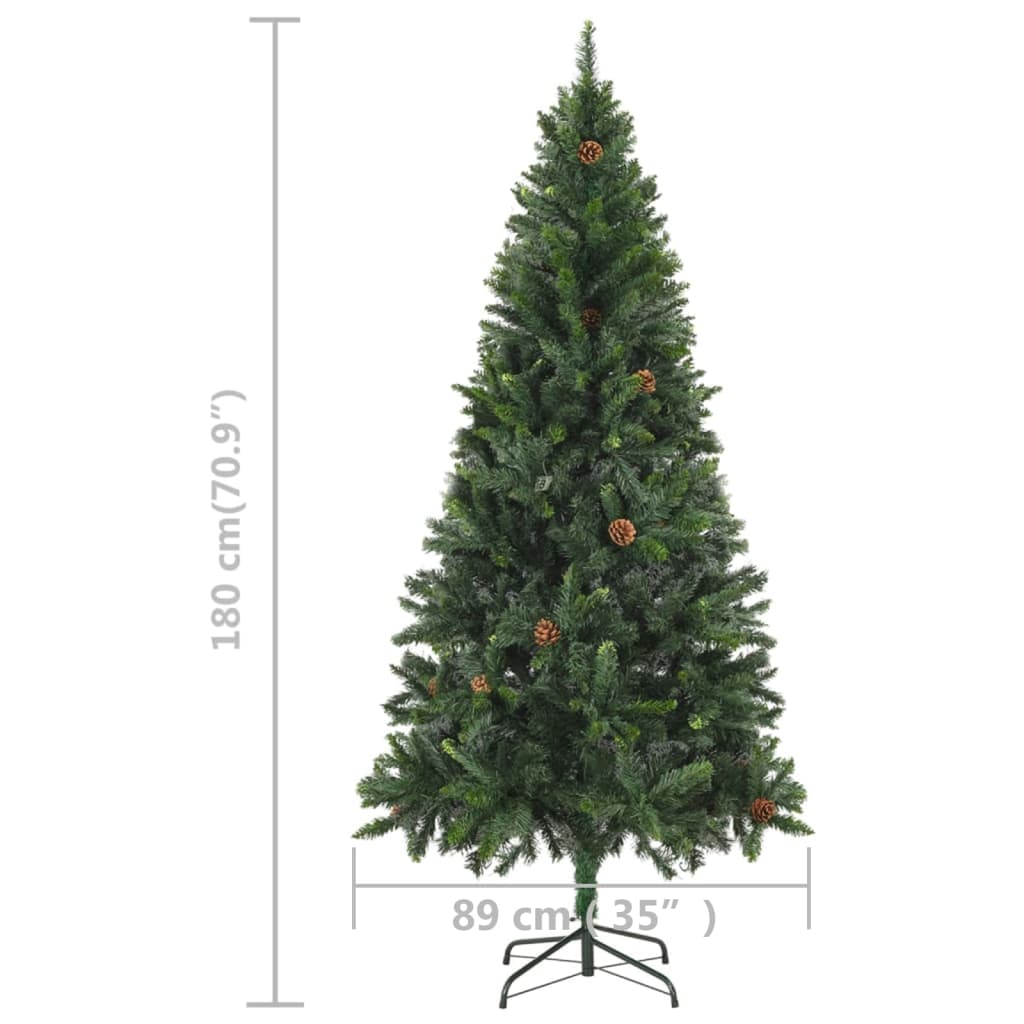 vidaXL Artificial Pre-lit Christmas Tree with Pine Cones Green 180 cm - 180 x 104 cm