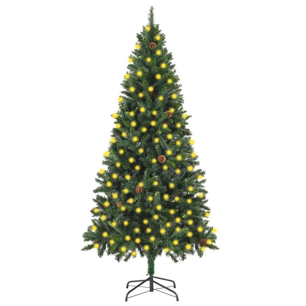 vidaXL Artificial Pre-lit Christmas Tree with Pine Cones Green 210 cm - 210 x 119 cm