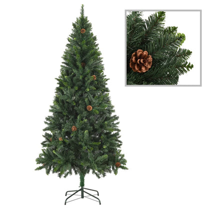 vidaXL Artificial Pre-lit Christmas Tree with Pine Cones Green 210 cm - 210 x 119 cm