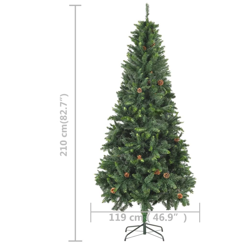 vidaXL Artificial Pre-lit Christmas Tree with Pine Cones Green 210 cm - 210 x 119 cm
