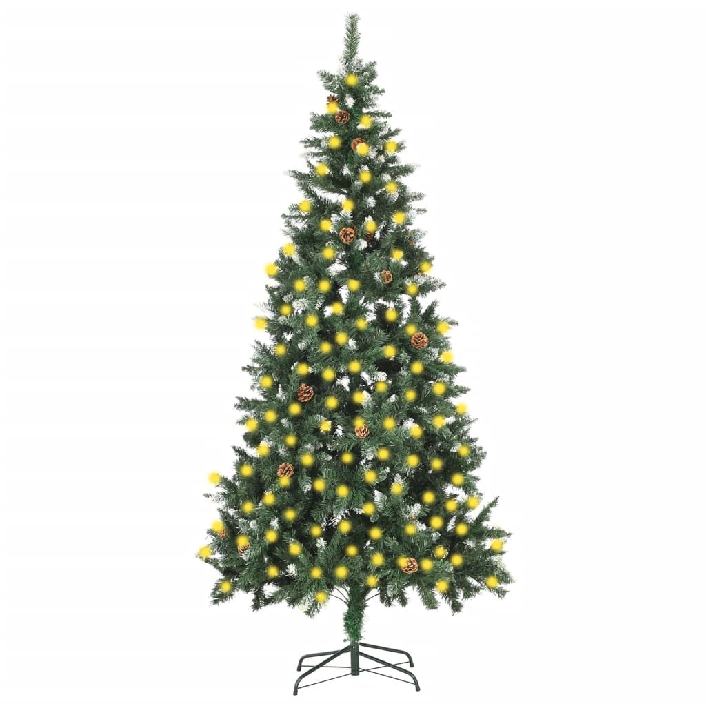 vidaXL Artificial Pre-lit Christmas Tree with Pine Cones 210 cm - Green - 210 x 119 cm