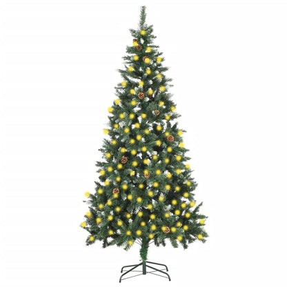 vidaXL Artificial Pre-lit Christmas Tree with Pine Cones 210 cm - Green - 210 x 119 cm