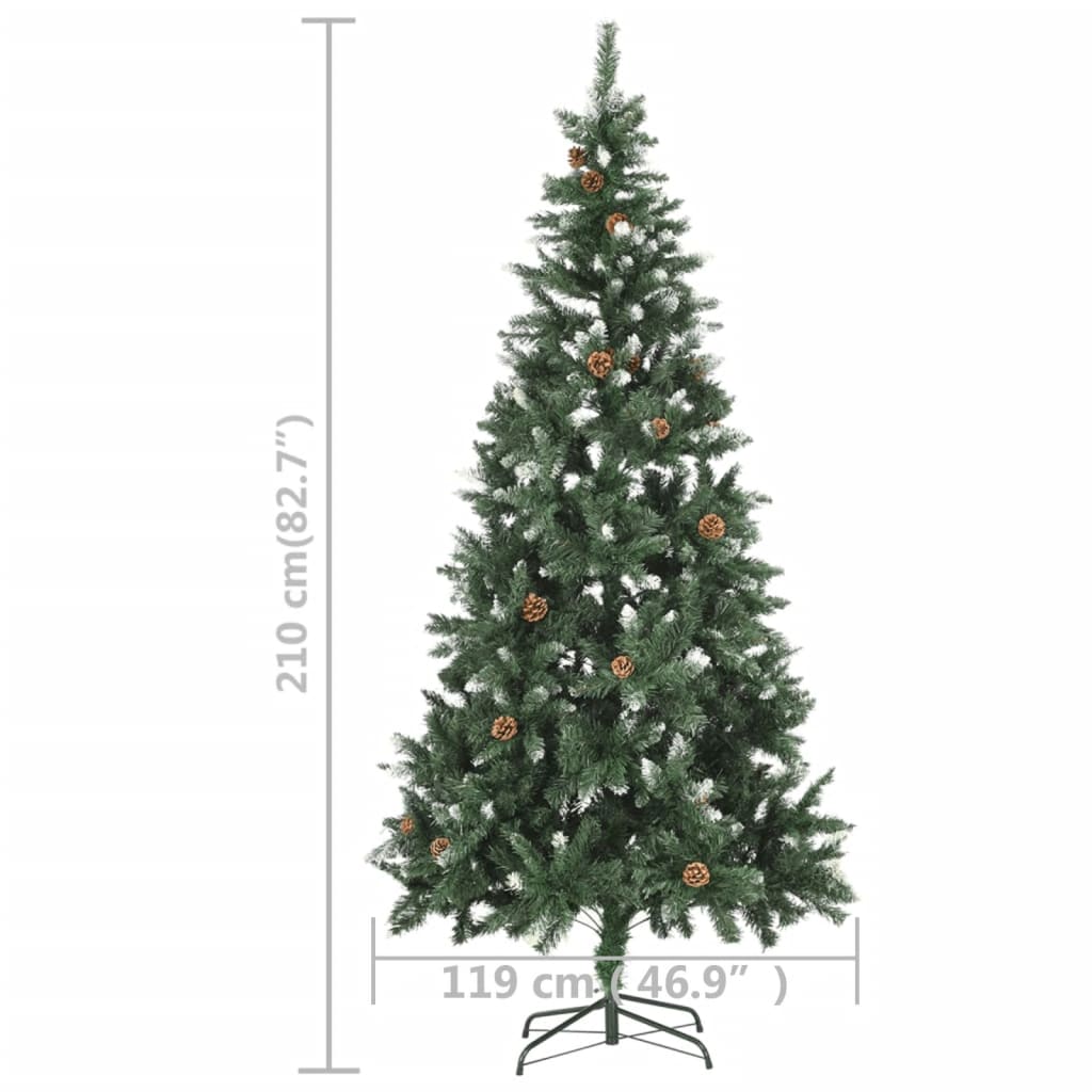 vidaXL Artificial Pre-lit Christmas Tree with Pine Cones 210 cm - Green - 210 x 119 cm