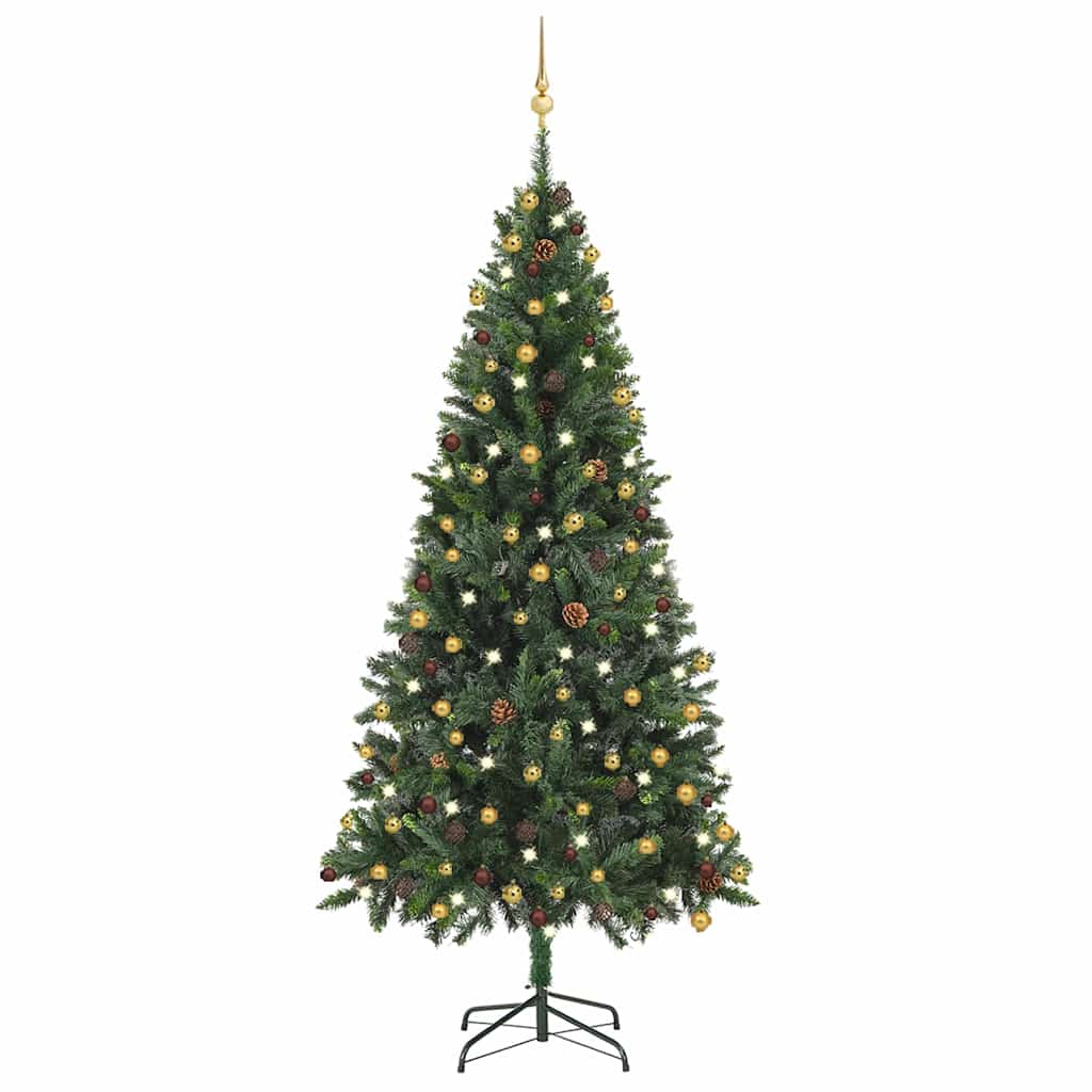 vidaXL Artificial Pre-lit Christmas Tree with Ball Set Green 210 cm - 210 x 119 cm